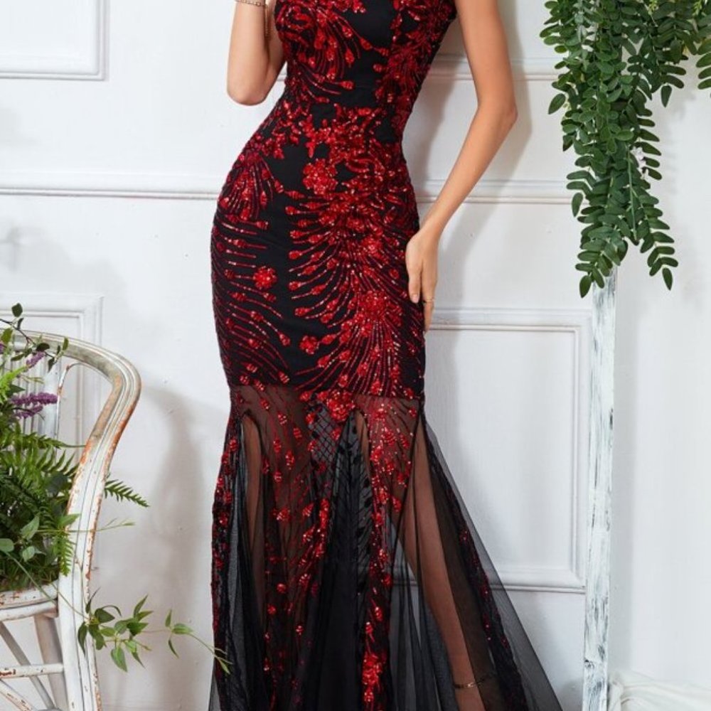 VALENTINES RED SEQUIN MESH DRESS - Picture 3 of 6